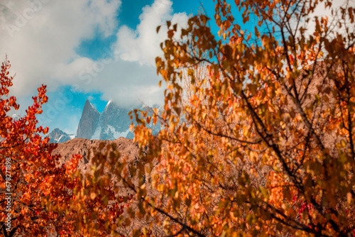 Autumn Colors and Lady Finger Peak, Hunza, Gilgit Baltistan, Pakistan photo