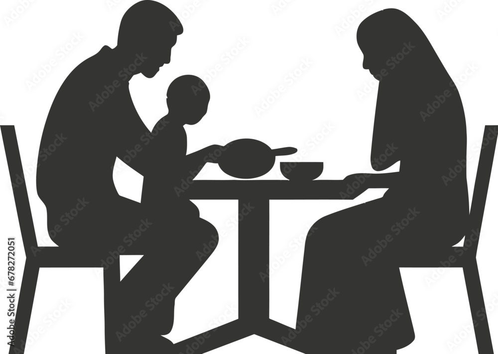A family sitting around a table eating Eid food icon