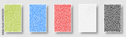 Set of colorful cards with abstract monochrome reaction diffusion psychedelic pattern background. Organic line art biological wallpaper. Turing generative algorithm design. photo