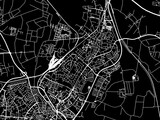Vector road map of the city of Lod in Israel with white roads on a black background.
