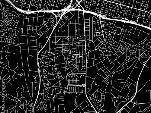 Vector road map of the city of Hod HaSharon in Israel with white roads on a black background.