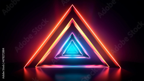 Triangular Colorful Fluorescent Lights Isolated on a Black Background