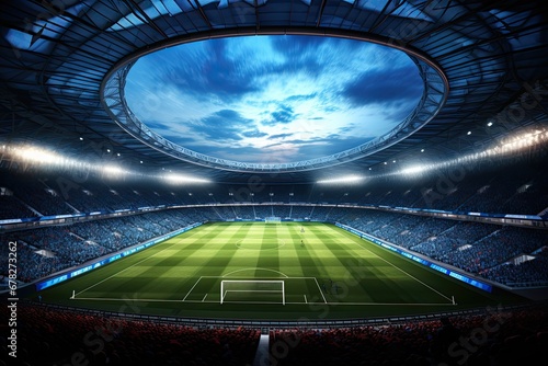 Stunning view of modern football stadium. Generative AI © AI Farm