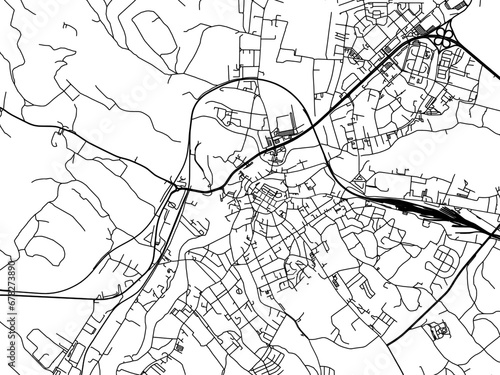 Vector road map of the city of Jelenia Gora in Poland with black roads on a white background.