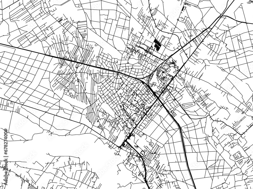 Vector road map of the city of Legionowo in Poland with black roads on a white background.
