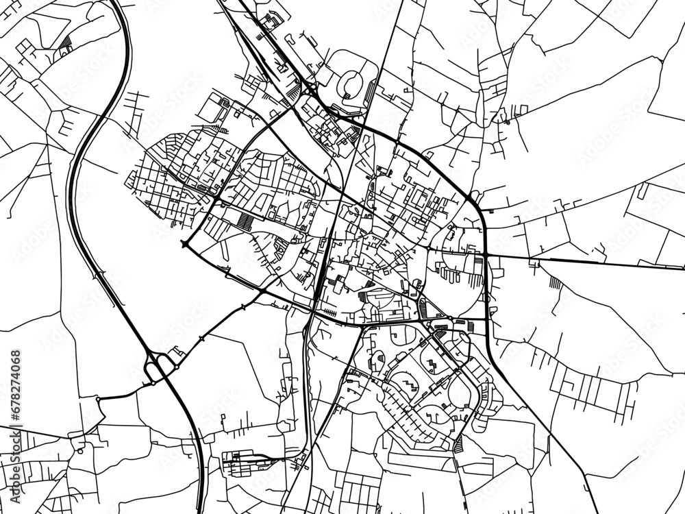 Vector road map of the city of Lubin in Poland with black roads on a white background.