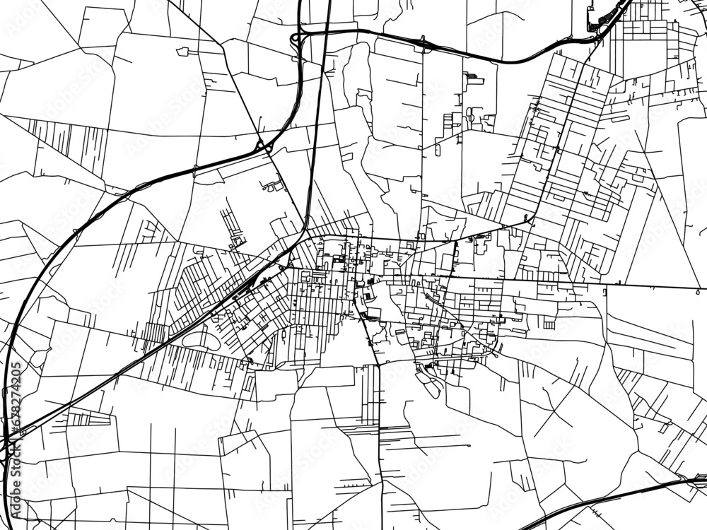 Vector road map of the city of Pabianice in Poland with black roads on a white background.