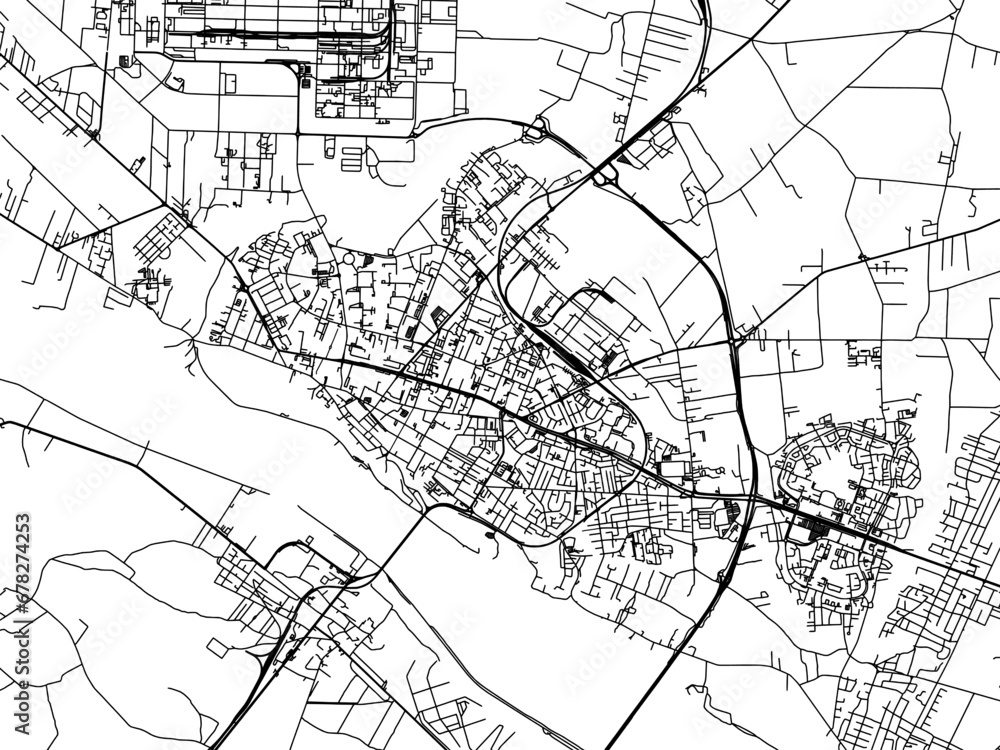 Fototapeta premium Vector road map of the city of Plock in Poland with black roads on a white background.