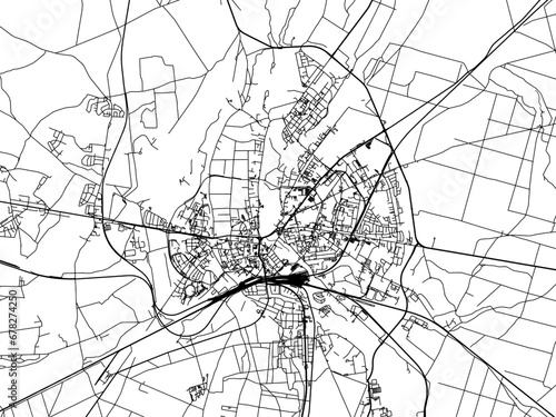 Vector road map of the city of Pila in Poland with black roads on a white background.