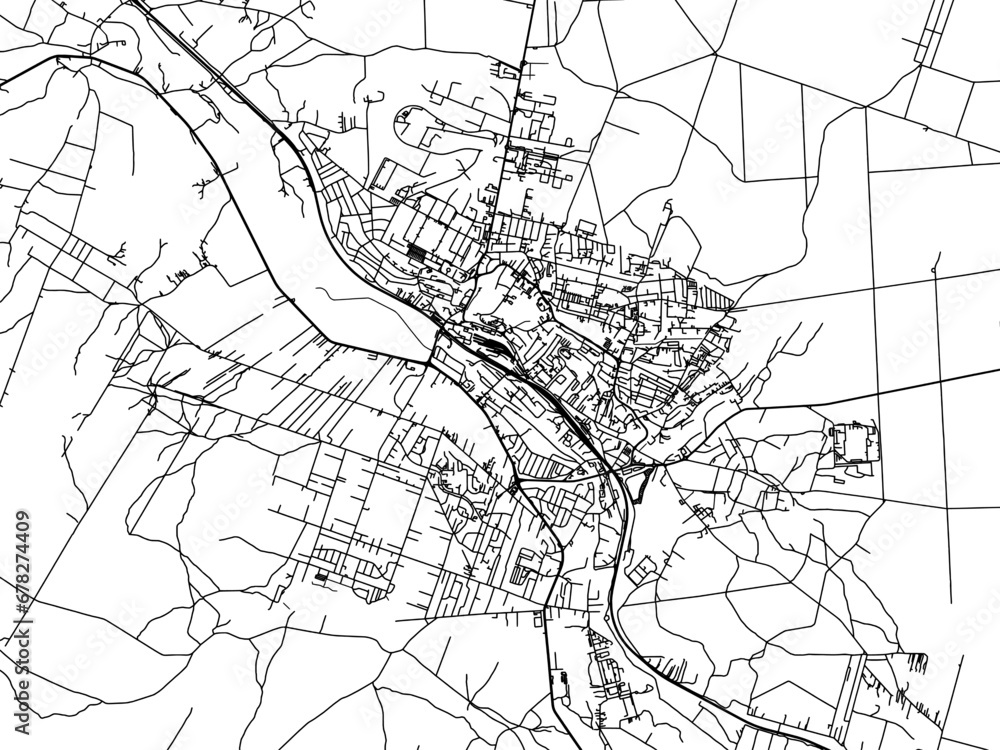 Vector road map of the city of Starachowice in Poland with black roads on a white background.