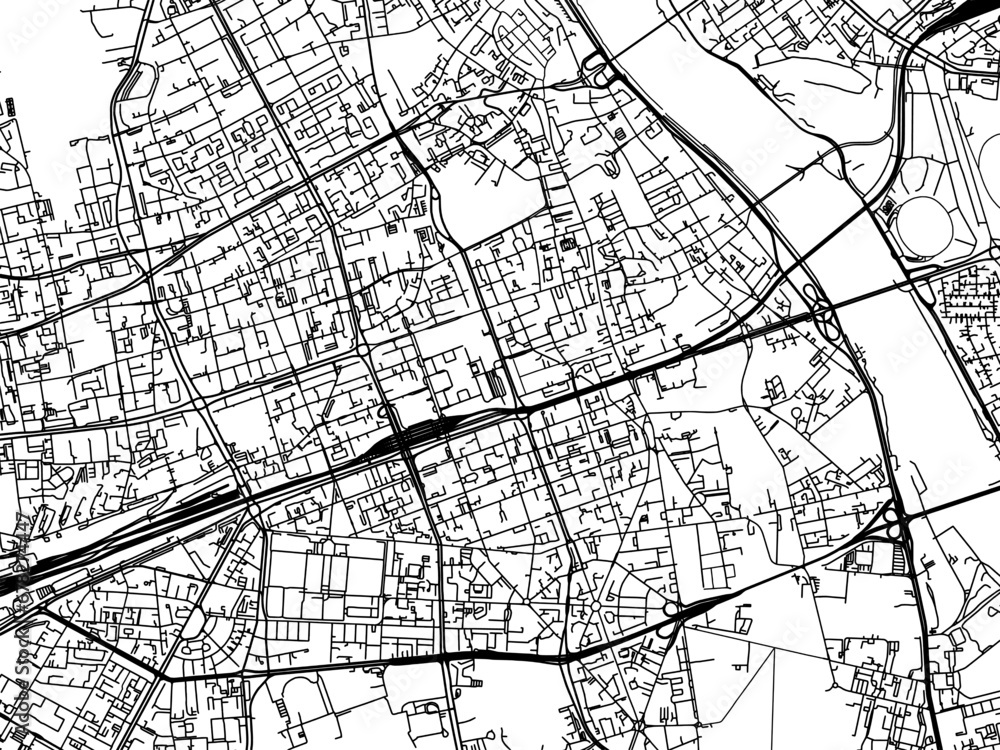Vector road map of the city of Srodmiescie in Poland with black roads on a white background.
