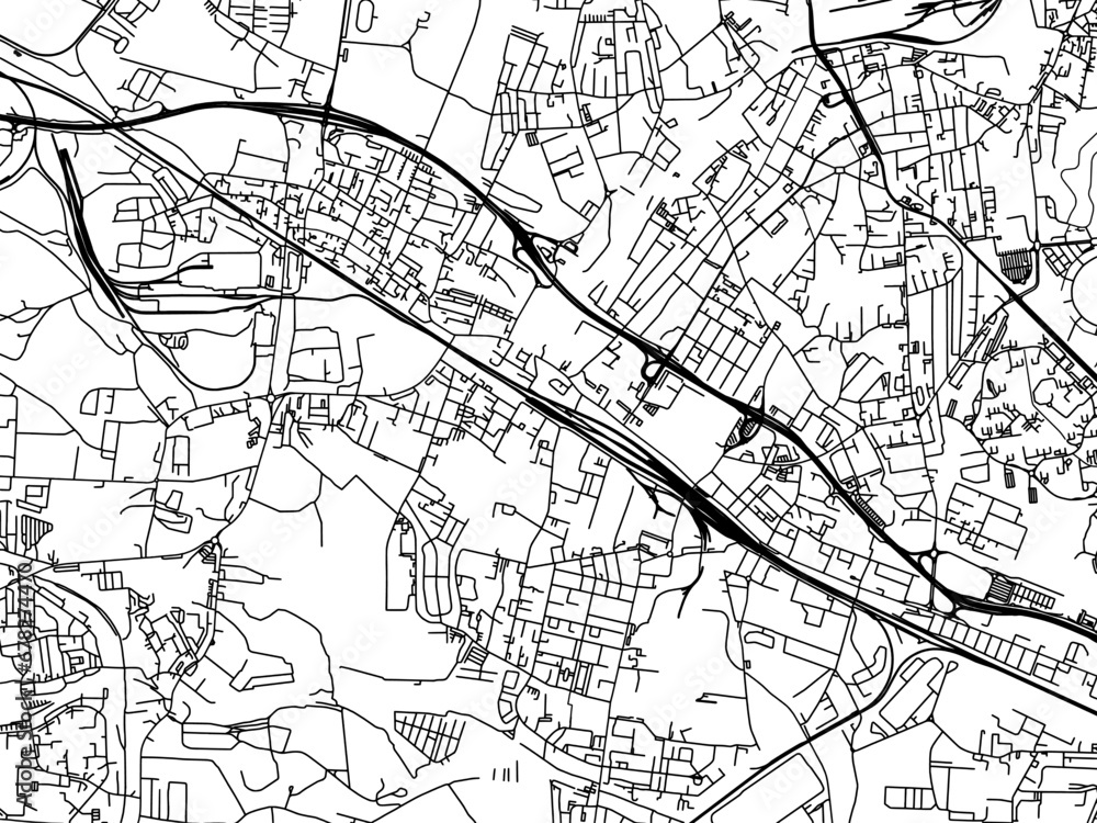 Obraz premium Vector road map of the city of Swietochlowice in Poland with black roads on a white background.