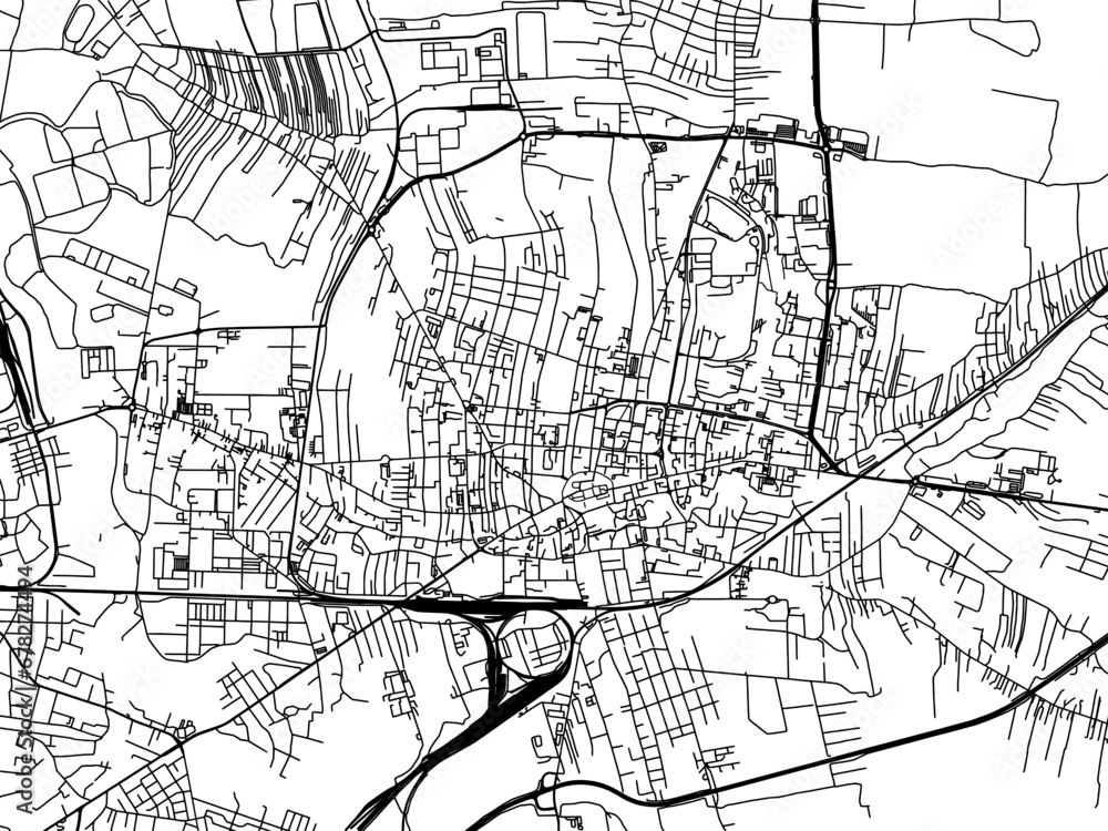 Vector road map of the city of Tarnow in Poland with black roads on a white background.