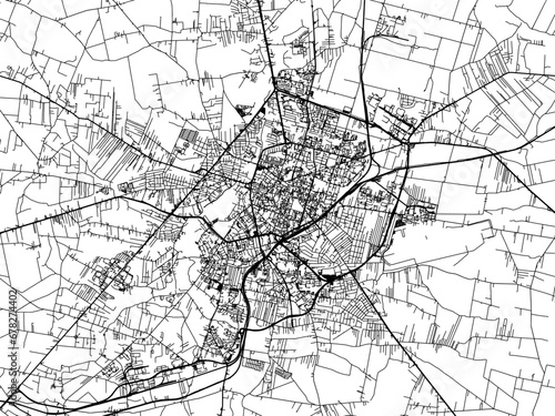 Vector road map of the city of Radom in Poland with black roads on a white background.