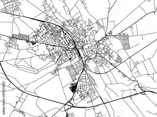 Vector road map of the city of Stargard in Poland with black roads on a white background.