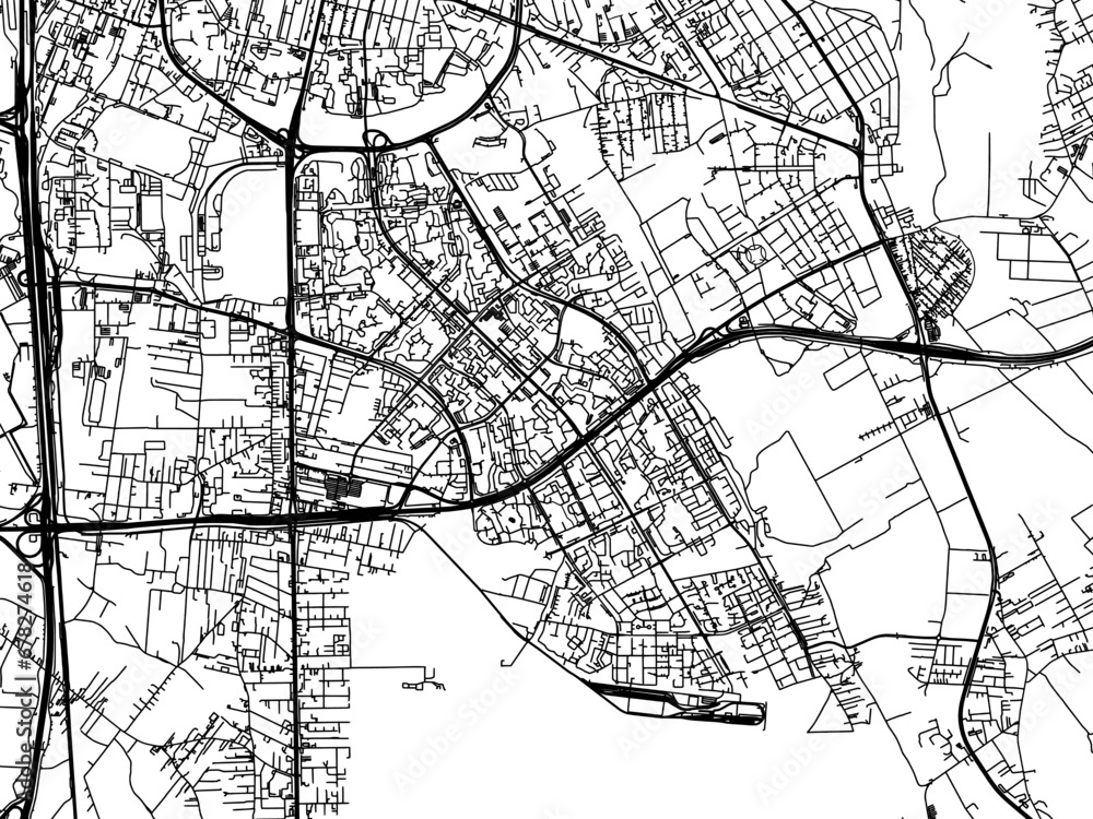 Vector road map of the city of Ursynow in Poland with black roads on a white background.