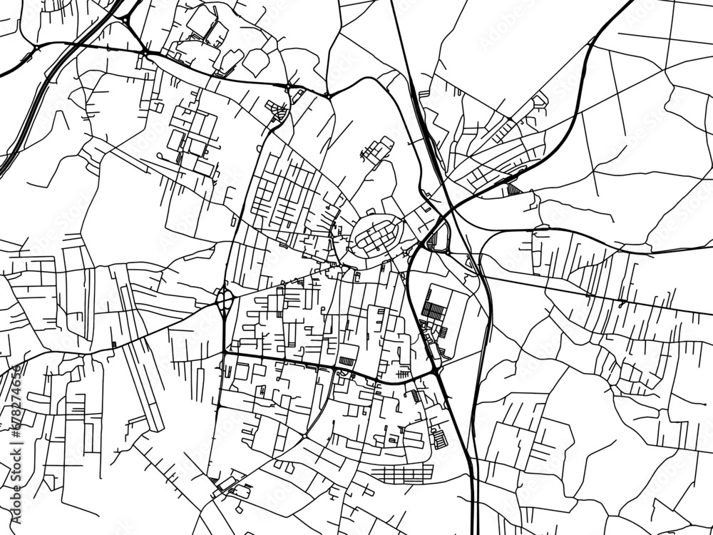 Vector road map of the city of Zory in Poland with black roads on a white background.