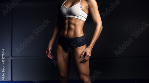 Side view from waist level torso of muscular woman with visible abdominal muscles © IBEX.Media
