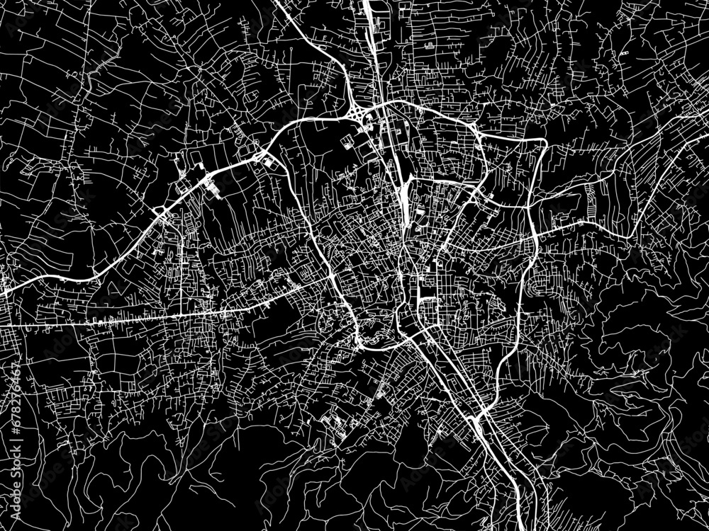 Vector road map of the city of Bielsko-Biala in Poland with white roads on a black background. Vector road map of the city of Bielsko-Biala in Poland with white roads on a black background.