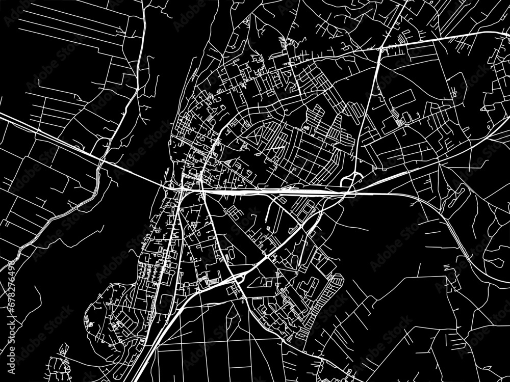Fototapeta premium Vector road map of the city of Grudziadz in Poland with white roads on a black background.