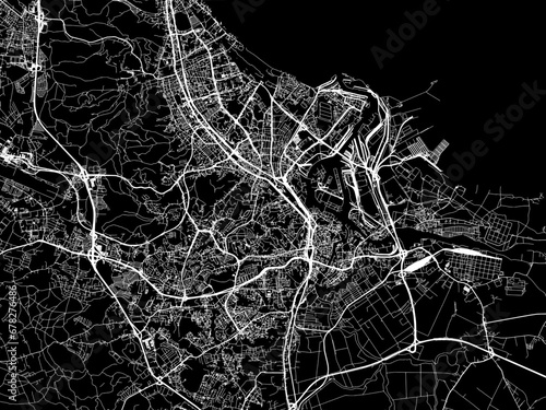 Vector road map of the city of Gdansk in Poland with white roads on a black background.