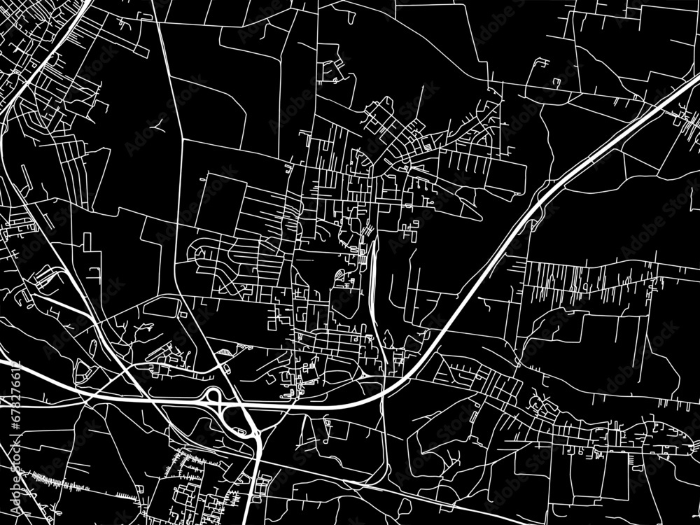 Vector road map of the city of Piekary Slaskie in Poland with white roads on a black background.