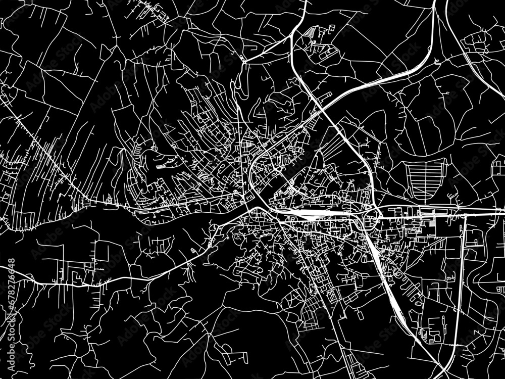 Vector road map of the city of Przemysl in Poland with white roads on a black background. - obrazy, fototapety, plakaty 