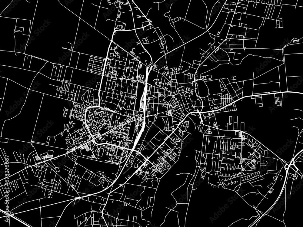 Vector road map of the city of Slupsk in Poland with white roads on a black background.
