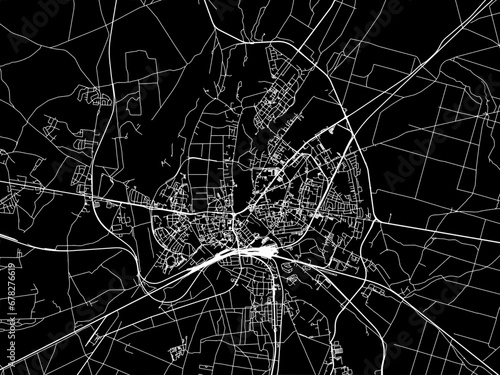 Vector road map of the city of Pila in Poland with white roads on a black background.