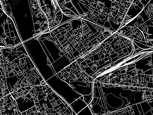 Vector road map of the city of Praga Polnoc in Poland with white roads on a black background.