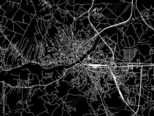 Vector road map of the city of Przemysl in Poland with white roads on a black background.