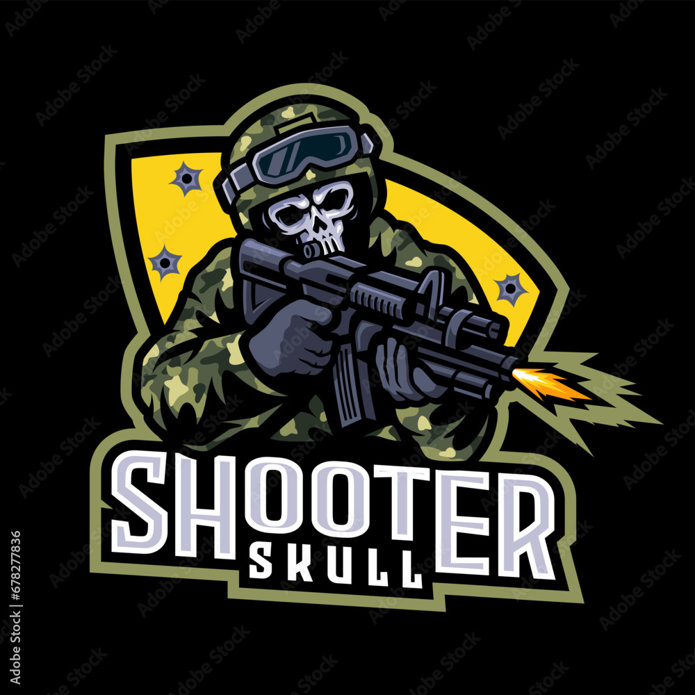 SKELETON SKULL SHOOTER MASCOT LOGO SKELETON SKULL SHOOTER MASCOT LOGO