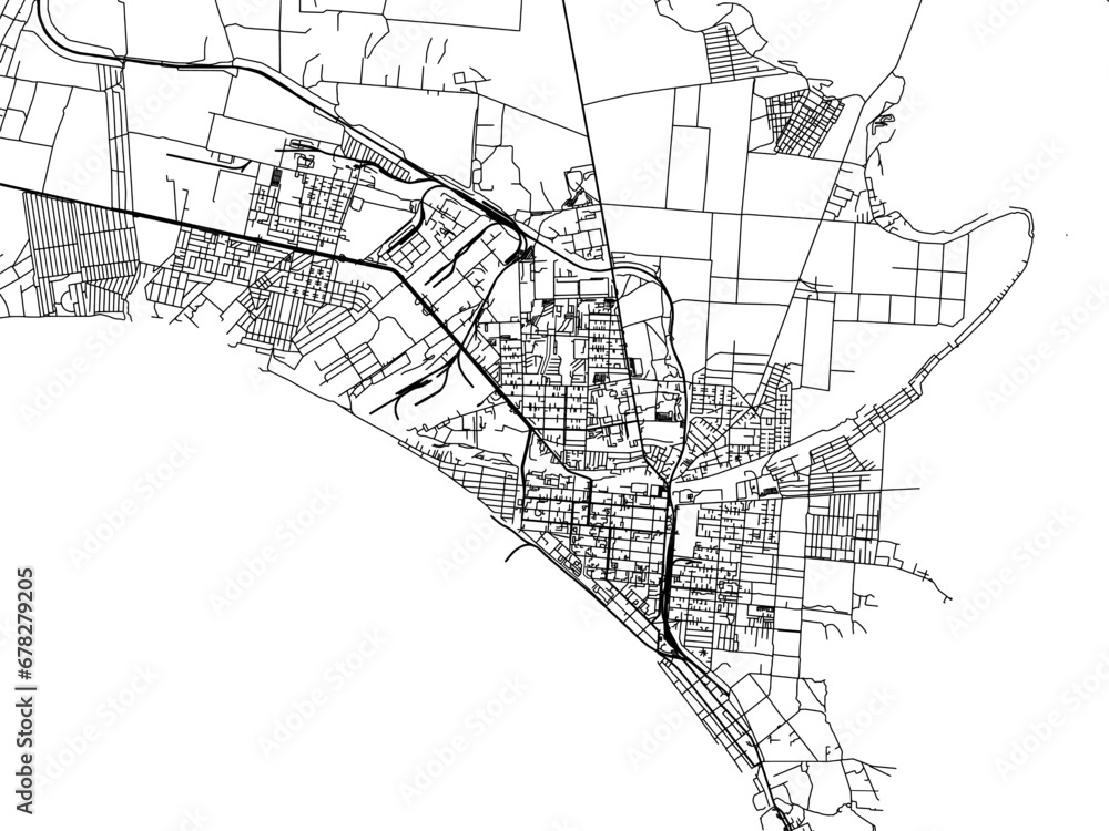 Obraz premium Vector road map of the city of Berdyansk in Ukraine with black roads on a white background.