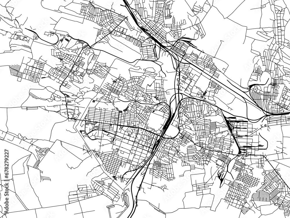 Vector road map of the city of Horlivka in Ukraine with black roads on a white background.