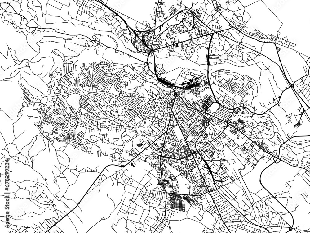 Vector road map of the city of Chernivtsi in Ukraine with black roads on a white background.