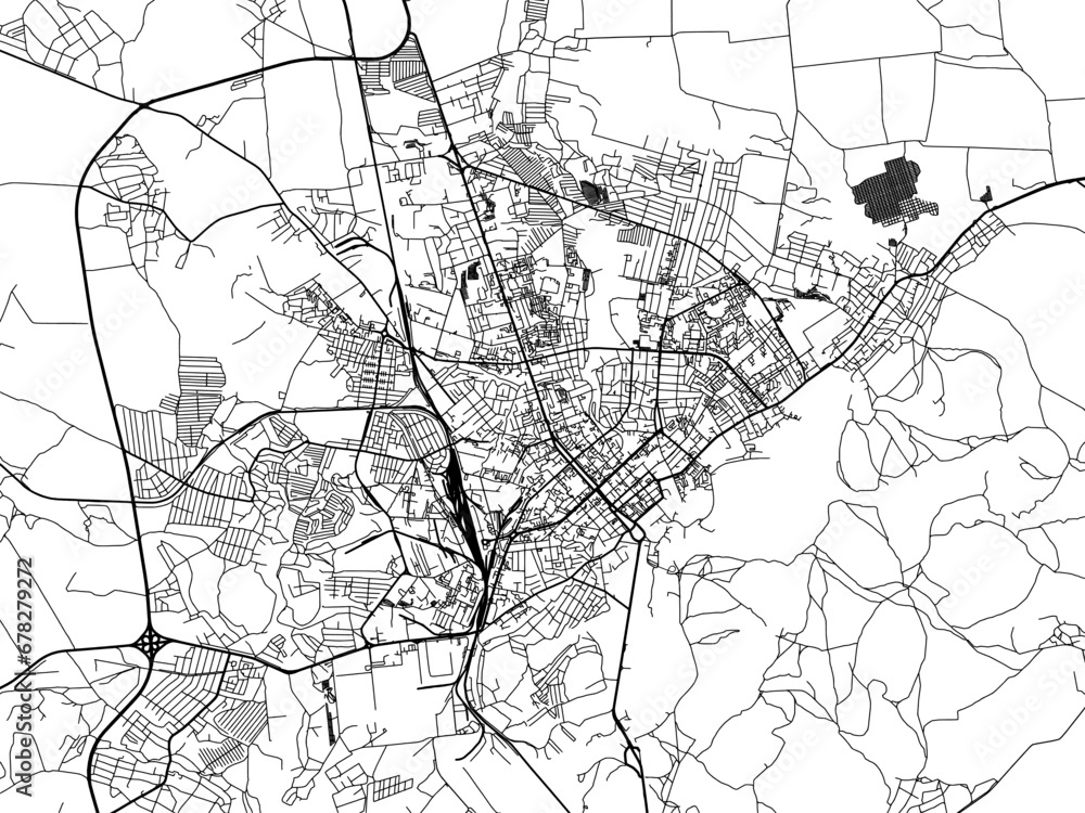 Vector road map of the city of Chernihiv in Ukraine with black roads on a white background.