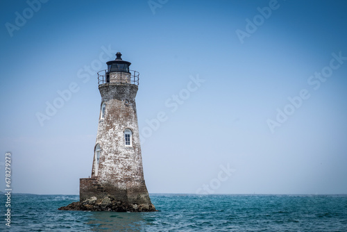 Cockspur Island Lighthouse in Savannah, Georgia, at high tide