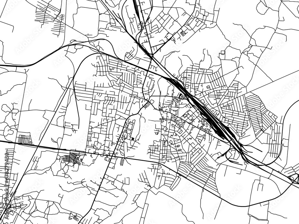 Fototapeta premium Vector road map of the city of Kovel in Ukraine with black roads on a white background.
