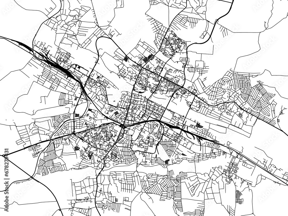 Fototapeta premium Vector road map of the city of Khmelnytskyi in Ukraine with black roads on a white background.