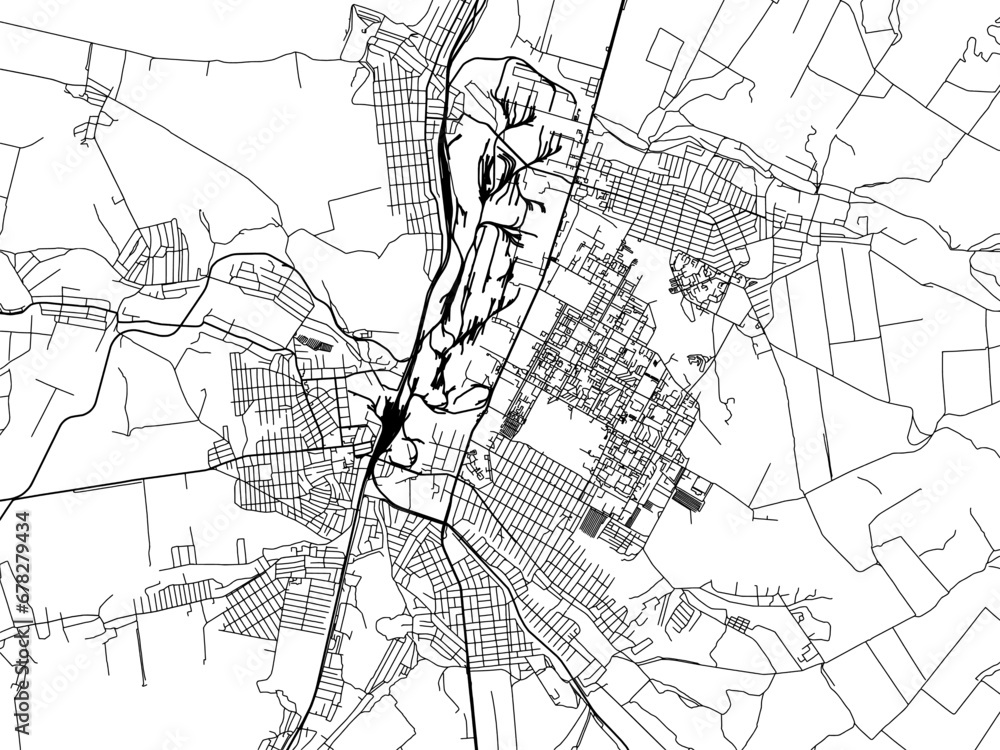 Naklejka premium Vector road map of the city of Kramatorsk in Ukraine with black roads on a white background.