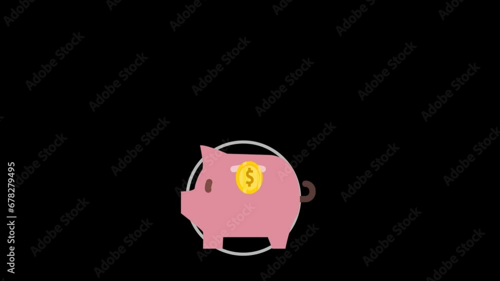 4k piggy bank with falling golden coin in concept investment business save finance. 2d animation motion graphic with alpha channel 4k piggy bank with falling golden coin in concept investment business save finance. 2d animation motion graphic with alpha channel