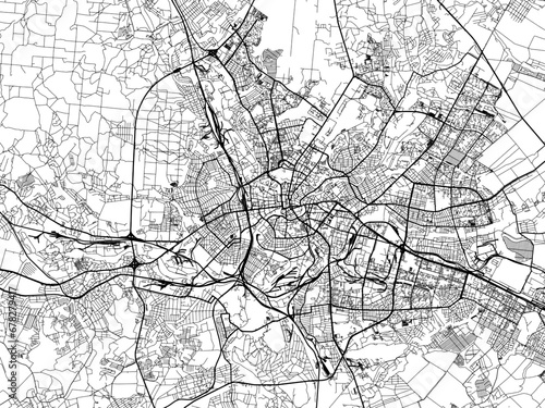 Vector road map of the city of Kharkiv in Ukraine with black roads on a white background.