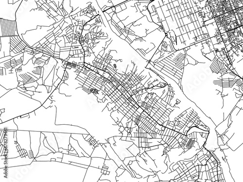 Vector road map of the city of Lysychansk in Ukraine with black roads on a white background.