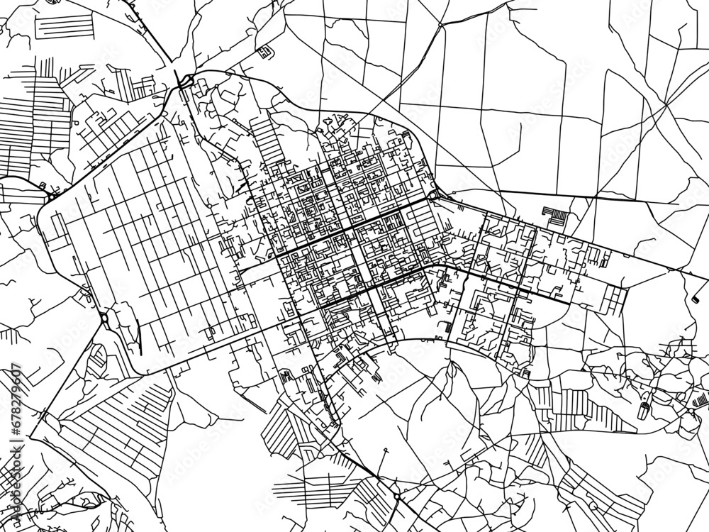 Vector road map of the city of Sievierodonetsk in Ukraine with black roads on a white background.