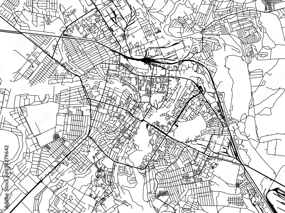 Vector road map of the city of Sumy in Ukraine with black roads on a white background.