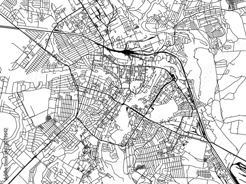 Vector road map of the city of Sumy in Ukraine with black roads on a white background.