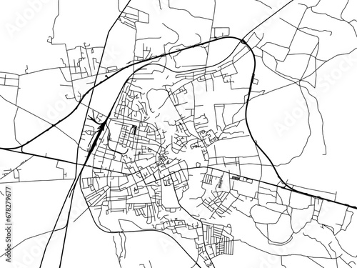 Vector road map of the city of Zviahel in Ukraine with black roads on a white background.