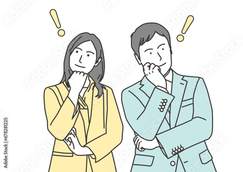 ひらめきを得たビジネスマンと女性のイラスト