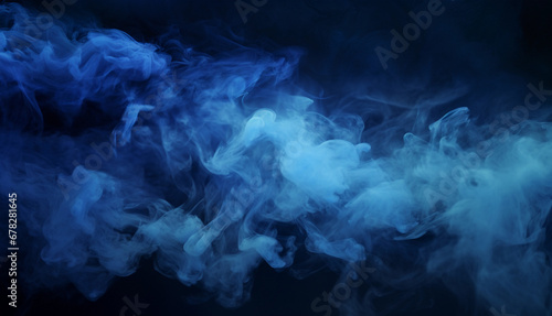 Black scene with blue smoke in the background. Blue mist on the ground. Fog backdrop. photo