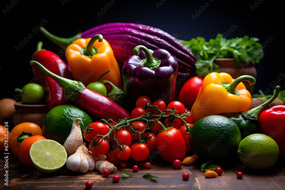 Fresh vegetables on the table on a dark background Fresh vegetables on the table on a dark background